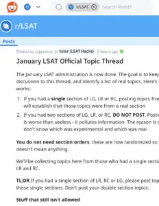 January 2024 LSAT Discussion from Reddit Screenshot